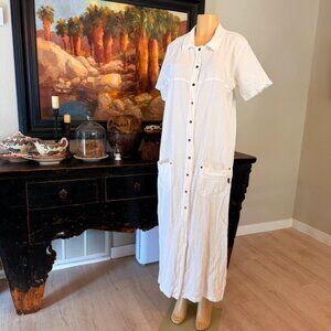 caribbean cotton RESORT COLLECTION White Gauze Cotton Short Sleeve Maxi Dress